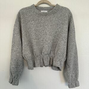 Zara Trafaluc Gray Crop Pullover Long Sleeve Crew Neck Stretch Waist Womens M